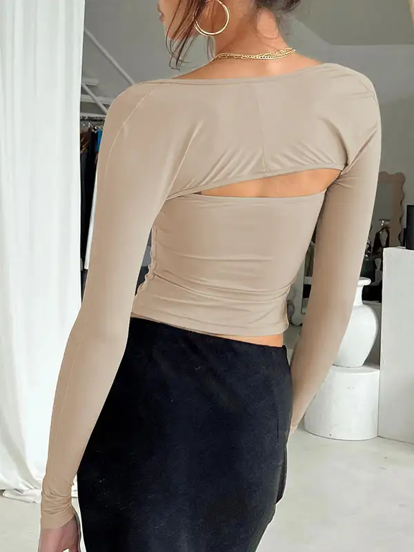 Long Sleeve Slim Fit Collarless T-Shirt