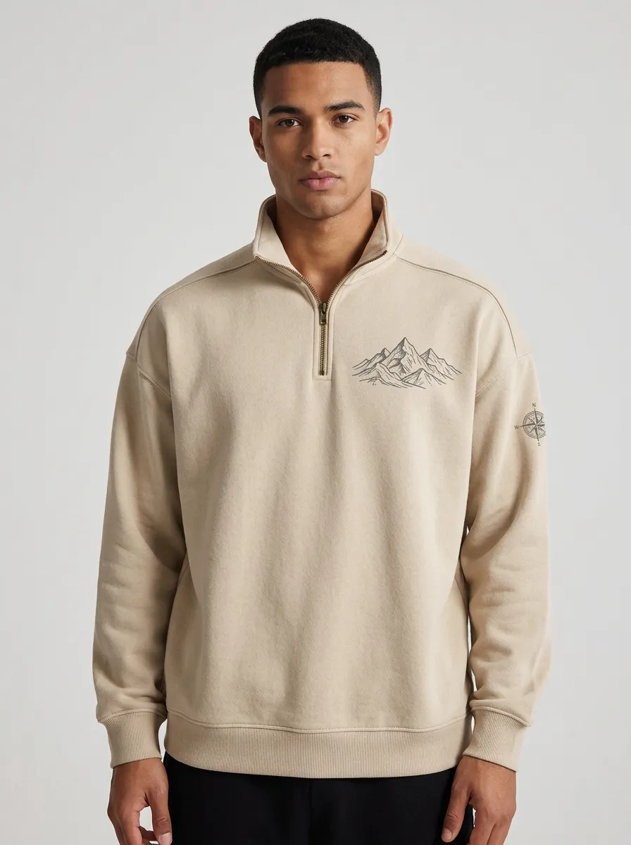 Men's Ridge Mountain Hiking Compass Graphic Quarter-Zip-Neck Sweatshirt