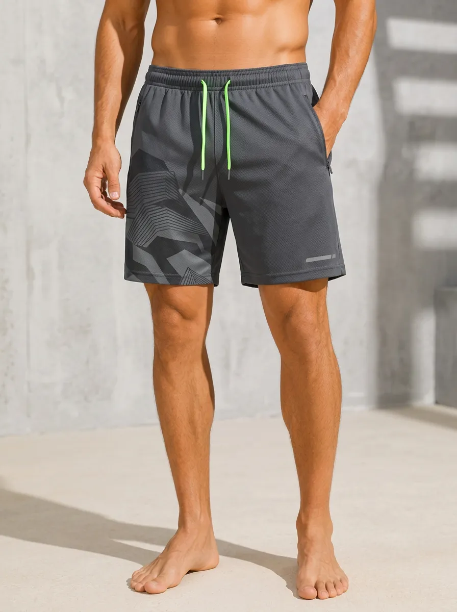 Men's Workout Ready Fitness Gym Geometric Pattern Printed Shorts