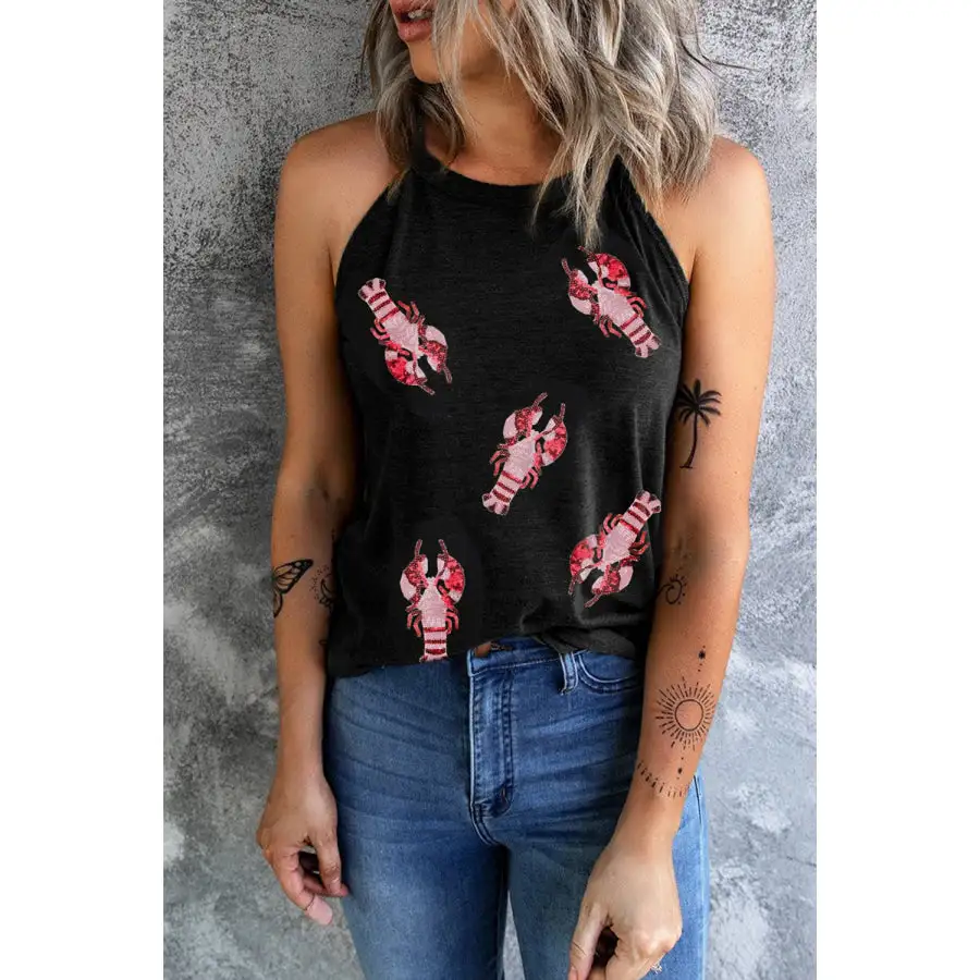 Sequin Lobster Round Neck Tank