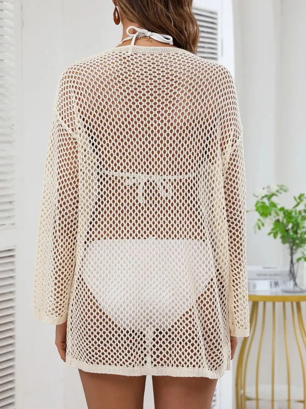 Openwork V Neck Slit Swim Cover Up