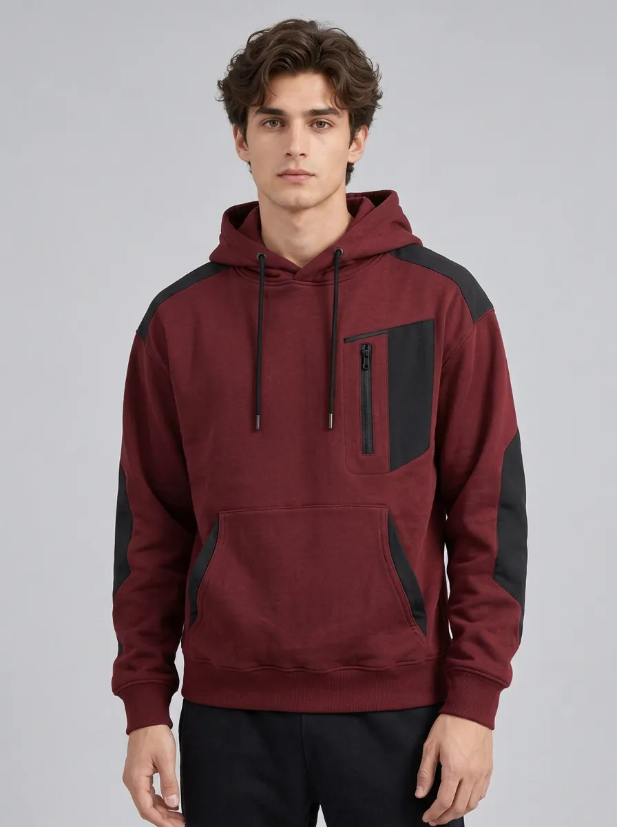 Men's Olive Green Color-Blocked Utility Hoodie and Jogger Set