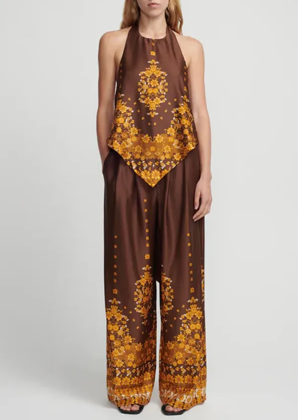 PRINTED WIDE LEG PANTS