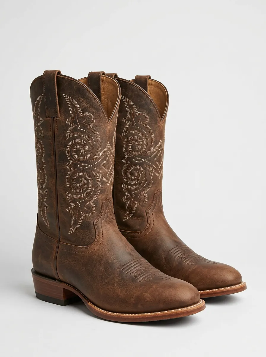Men's Western Brown Embroidered Western Cowboy Boots