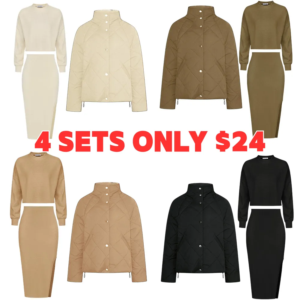 Women's 2-Piece Sweatsuits Set Outfits Long Sleeve Half Zip Pullover Sweatshirt Joggers Soft Tracksuit Cropped Tops+Left Slit Skirt