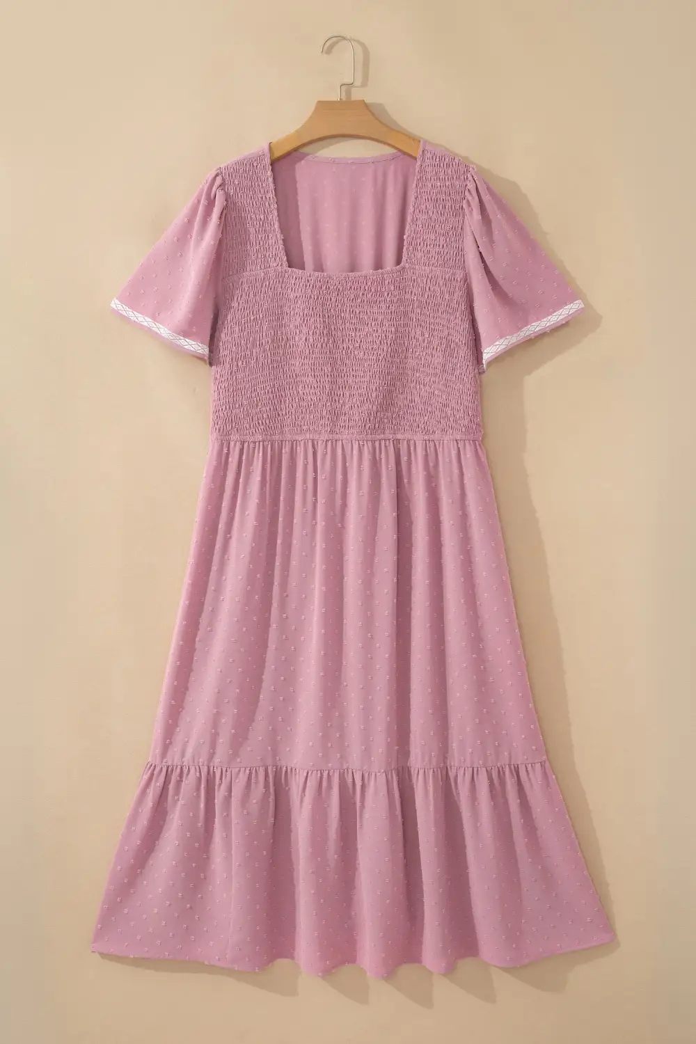 Smocked Short Sleeve High Waist Midi Dress