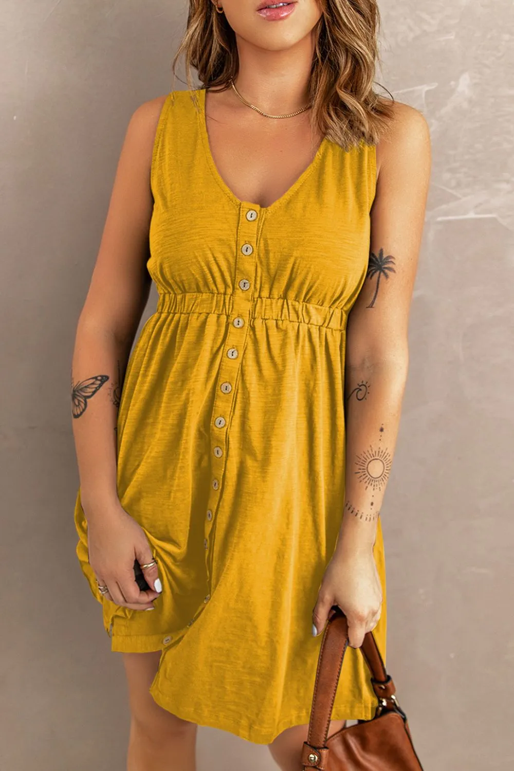 Sleeveless Button Down Mini Dress Mini Dress