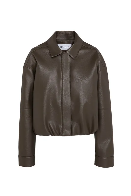 Khaki Cropped Faux Leather Jacket