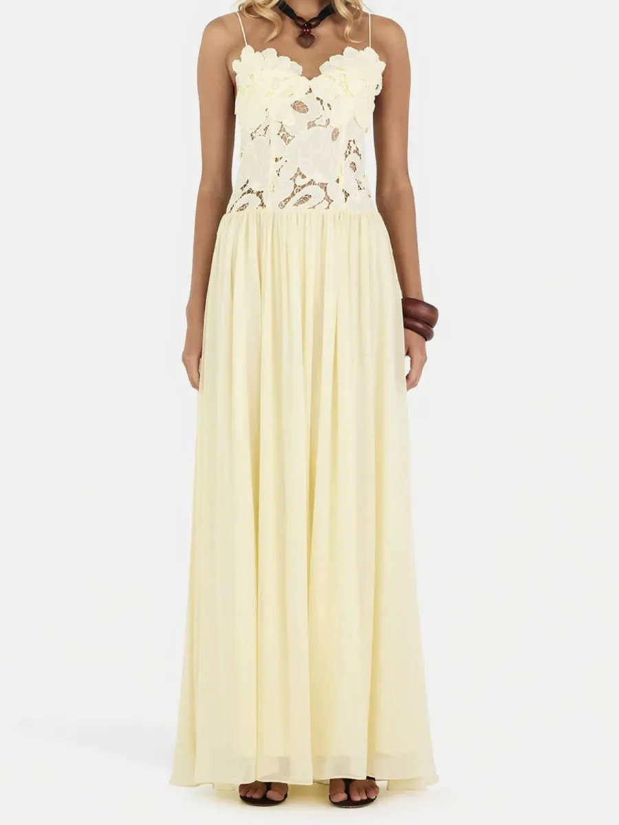 Lace Spaghetti Strap Floral Maxi Dress