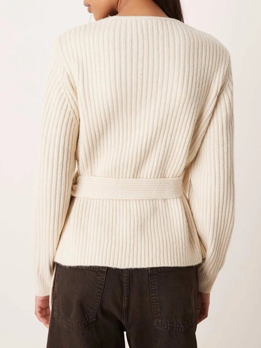 Wrap-Belted Rib-Knit Sweater