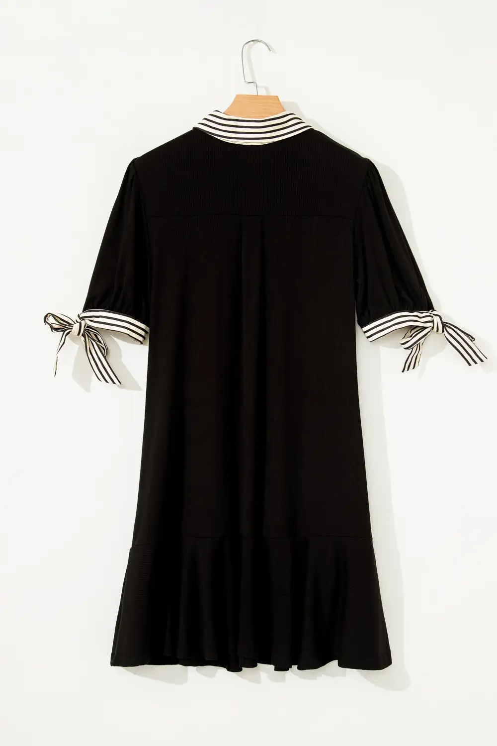 Striped Half Button Short Sleeve Mini Dress