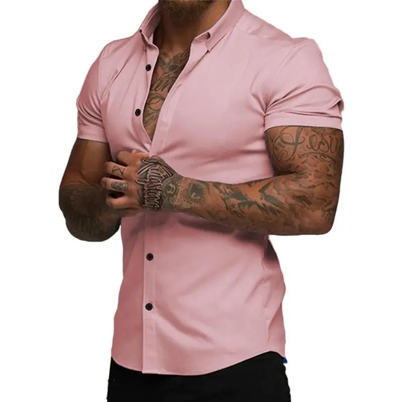 Men's Muscle Fit Dress Shirts Casual Button Down Shirt Short Sleeve Wrinkle-Free Shirts