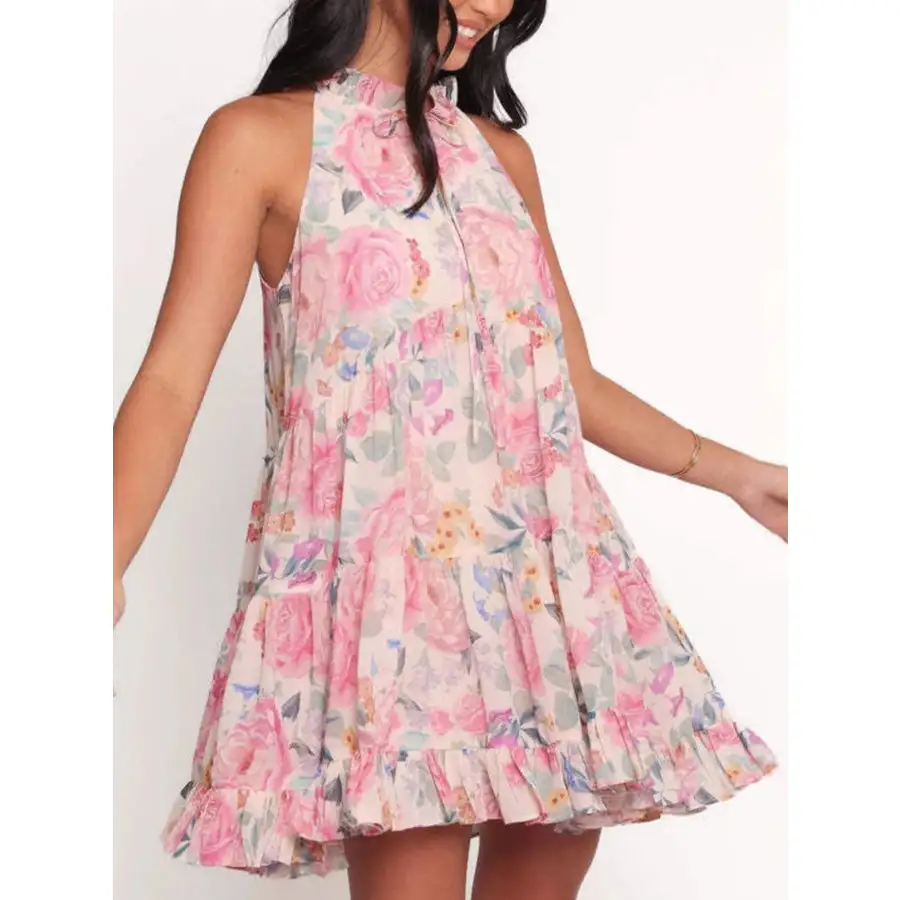 Print Sleeveless Tiered Mini Dress