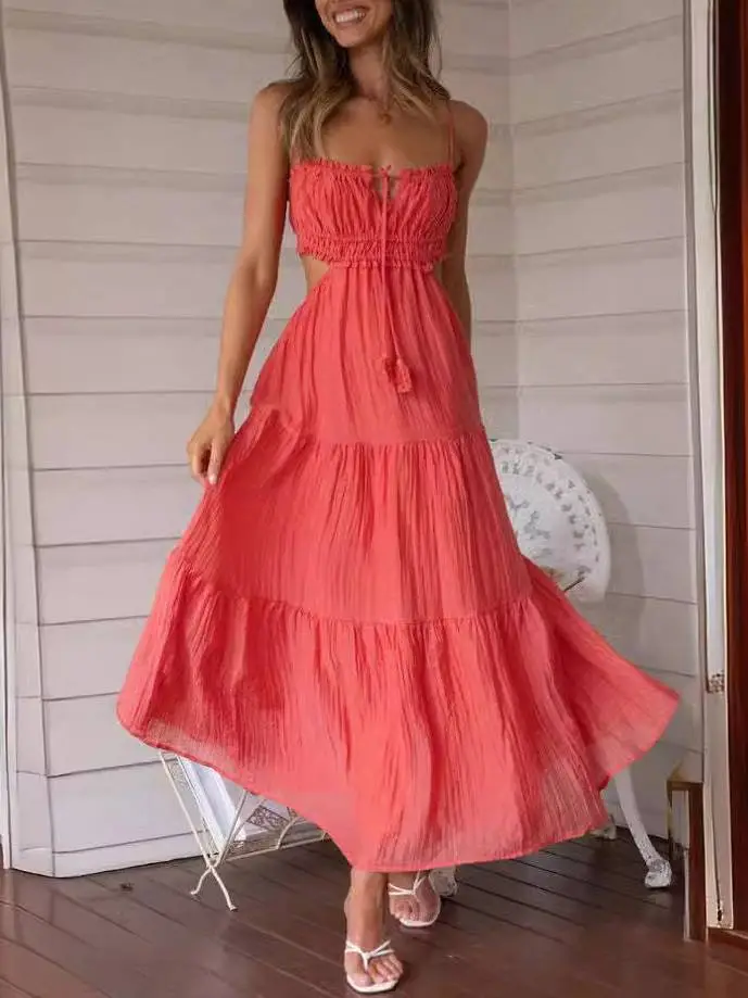 Sling Hollow Open Back Large Pendulum Midi Dress