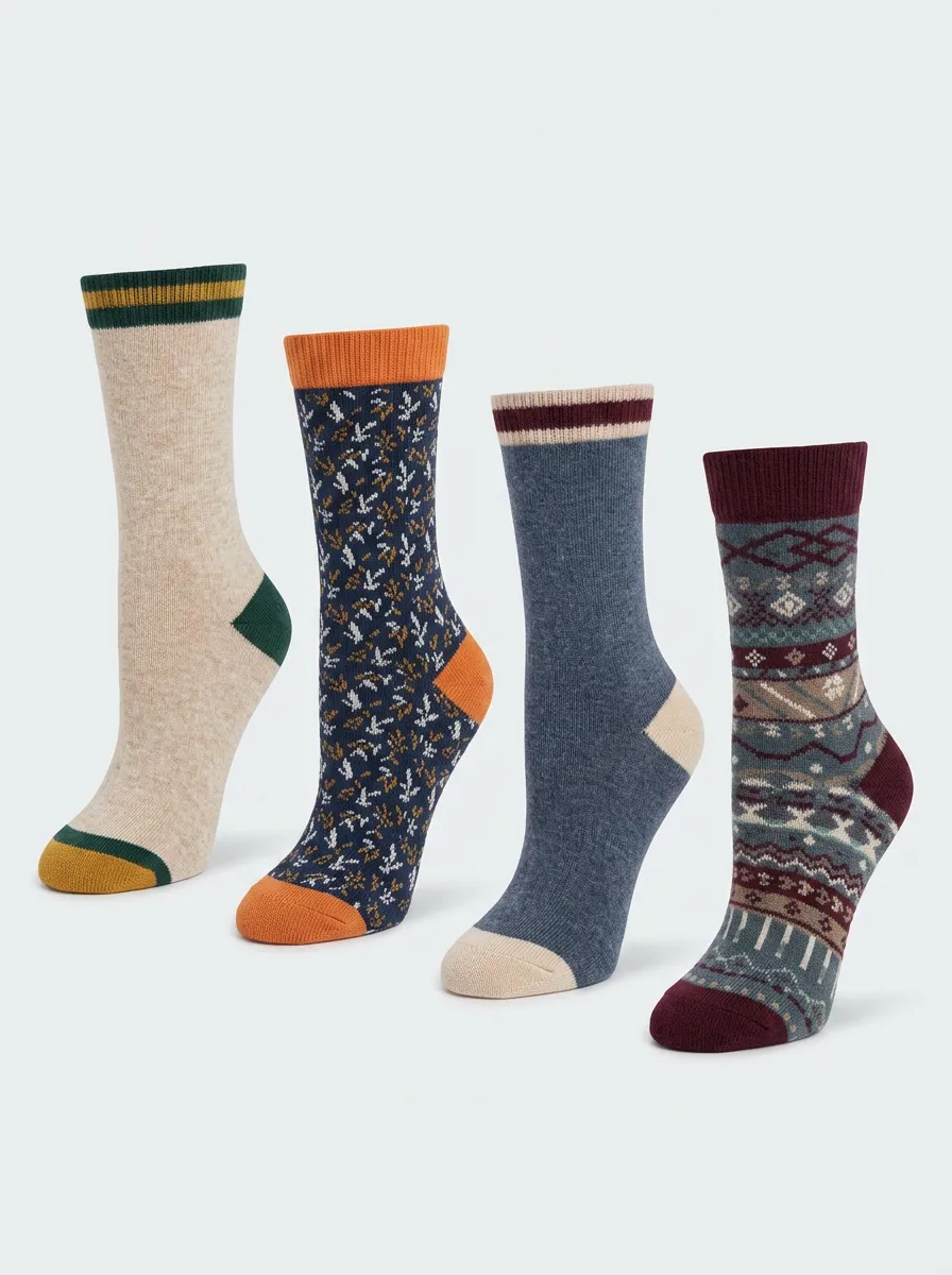 Everyday Vintage-Inspired Four-Pair Crew Socks