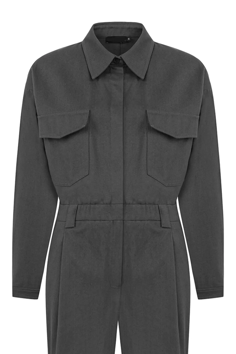 Lapel Jumpsuit-Grey