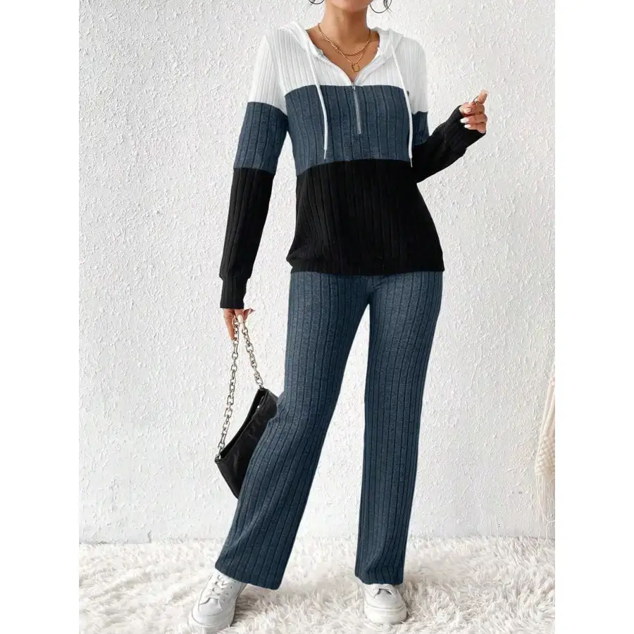 Block Half Zip Hooded Top and Pants Set