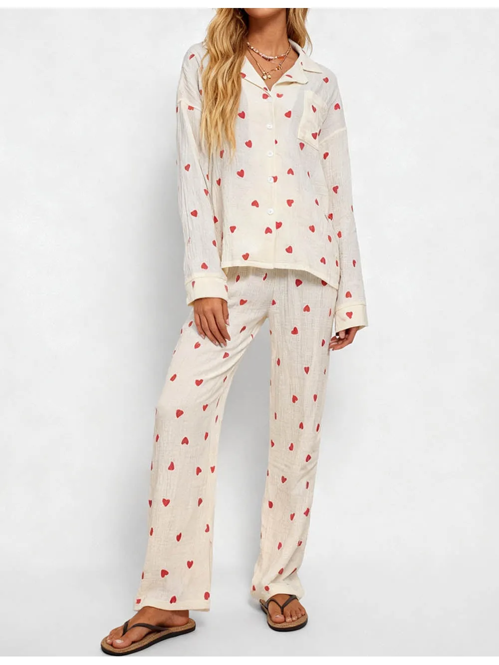 Valentine Heart Long Sleeves Top and Pants Pajama Set