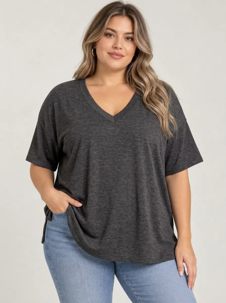 Everyday Comfort Plus Size V Neck Relaxed Fit Women's Plus Size V Neck Loose Fit Tee