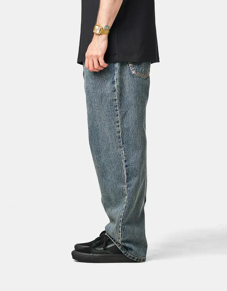 Men's Distressed Wash Baggy Stretch Jeans