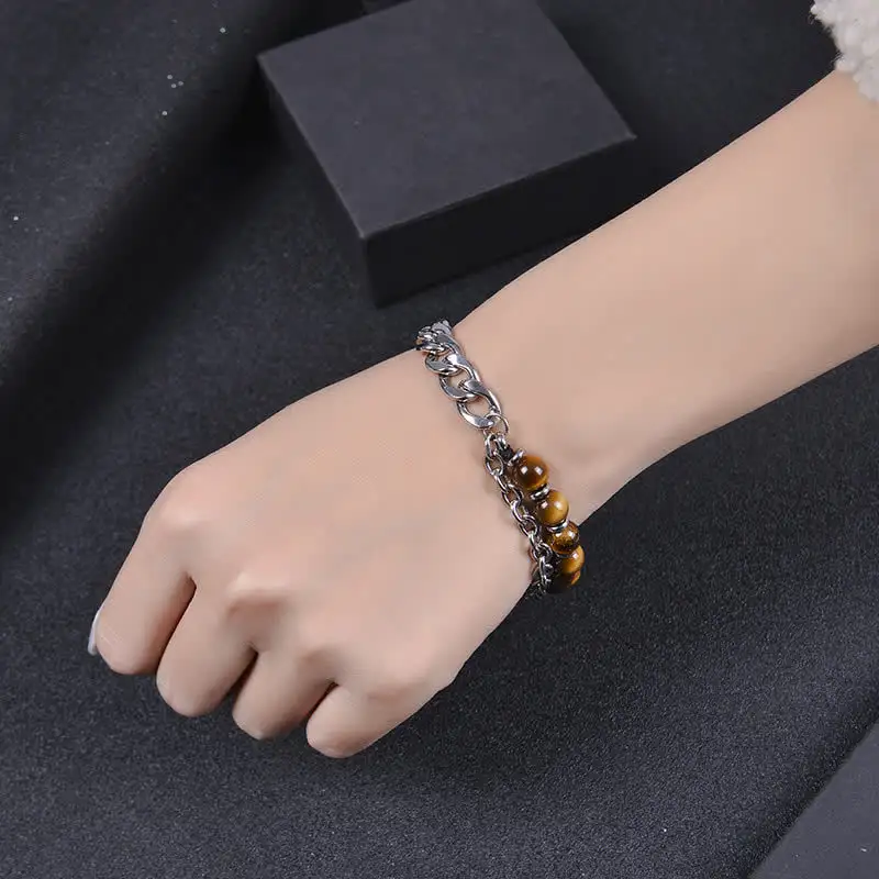 Tiger Eye Picasso Jasper Frosted Stone Bracelet