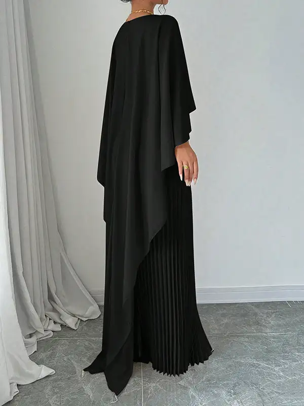Versatile High Low Pleated Cape Maxi Dress