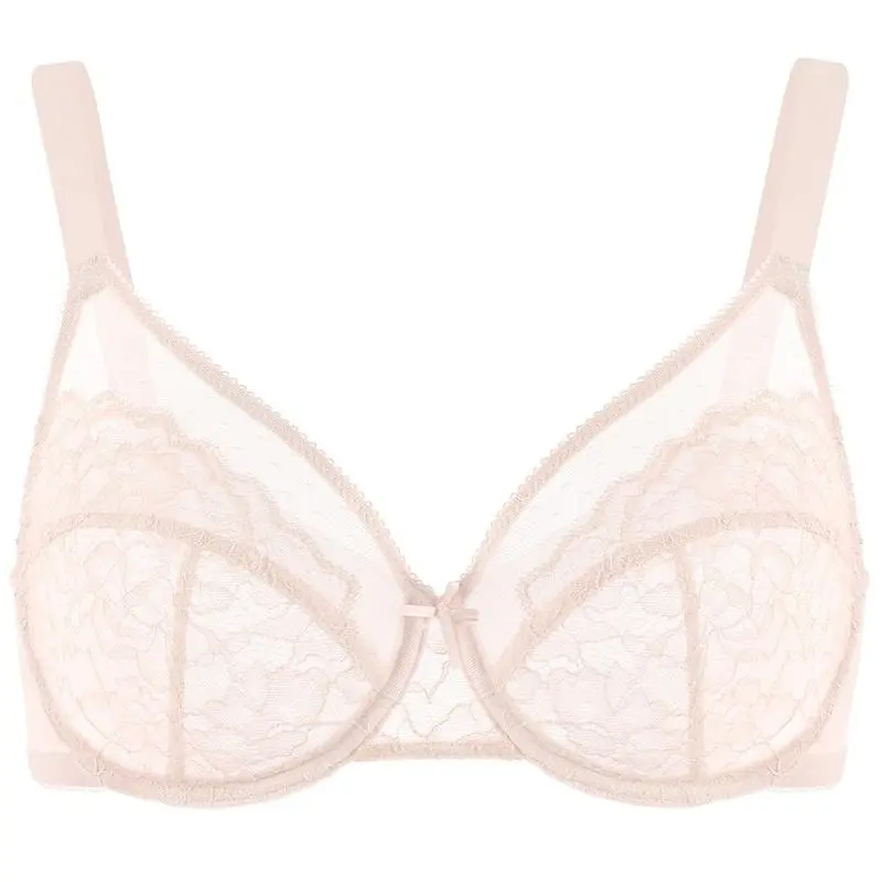 Enchante Floral Lace Plus Size Underwire Unlined Unpadded Minimizer Full Coverage Bra Women's Wear Comfortable Breathable Mesh Cup