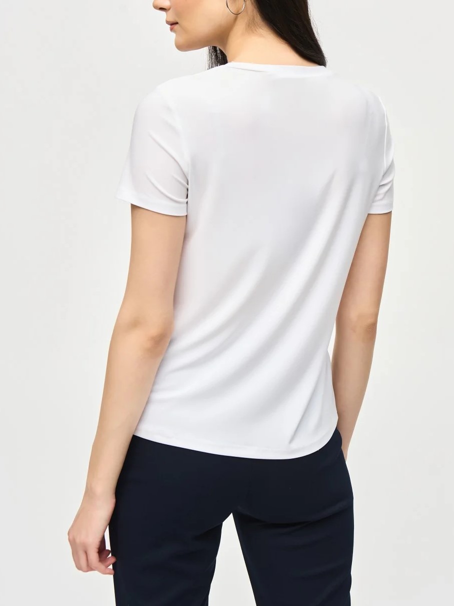 White Embellished Neckline T - Shirt