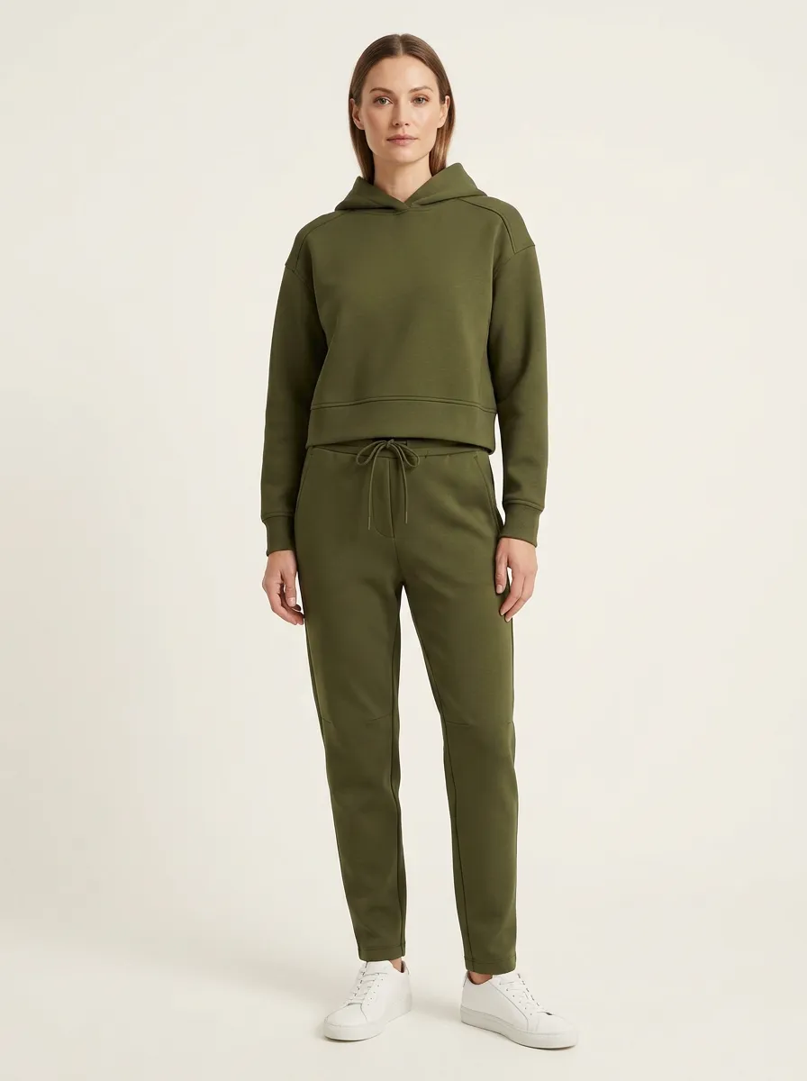 Women's Raglan Cropped Hoodie Knee-Seam Jogger Set