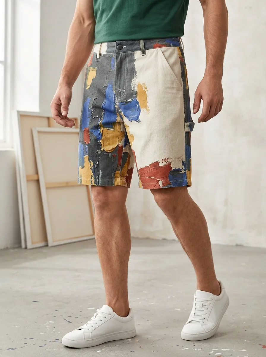 Men's Straight Leg Abstract Oil Painting Art Shorts