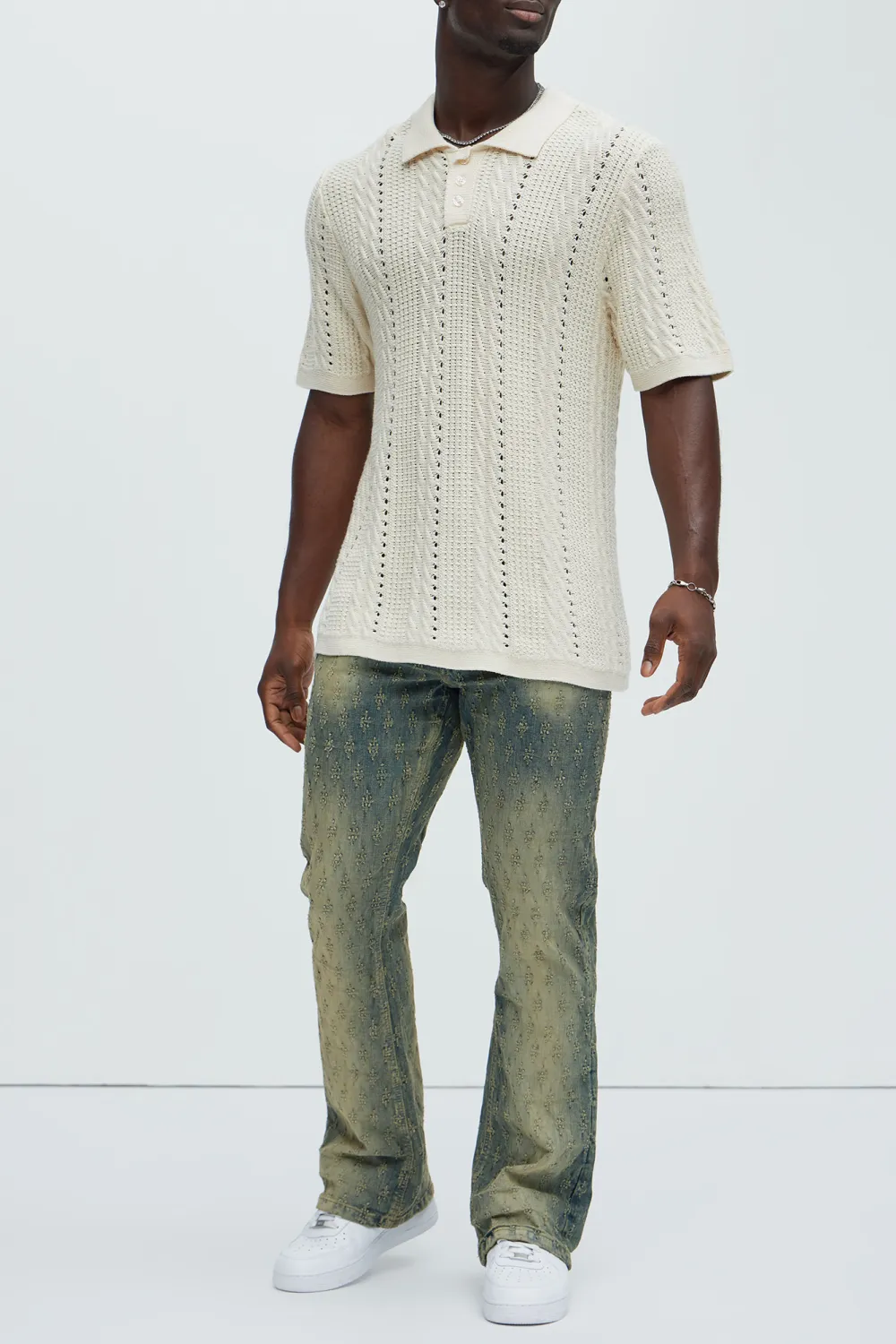 Boho Fold Down Collar Knitted Polo