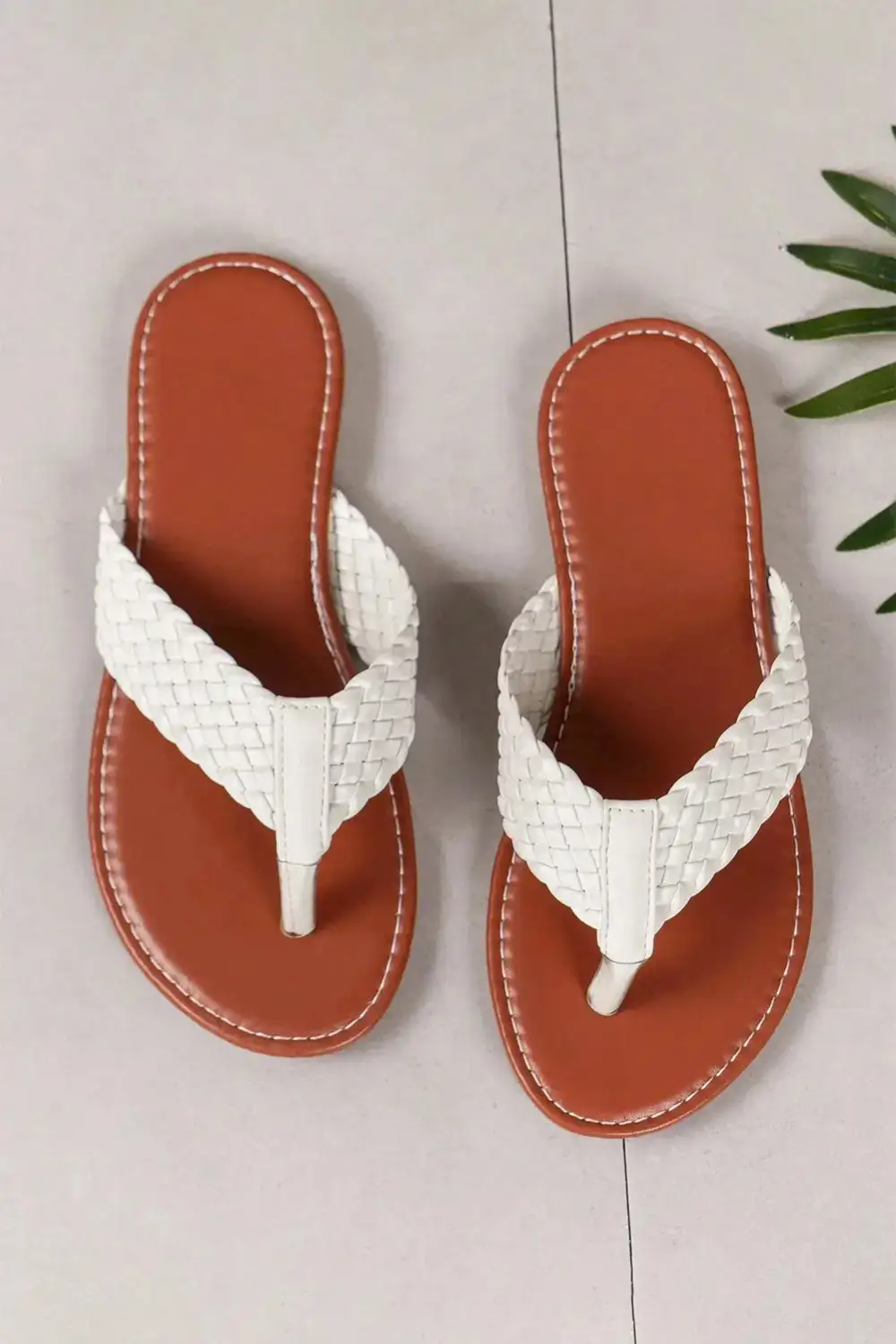 Braided Strap Faux Leather Flip Flops