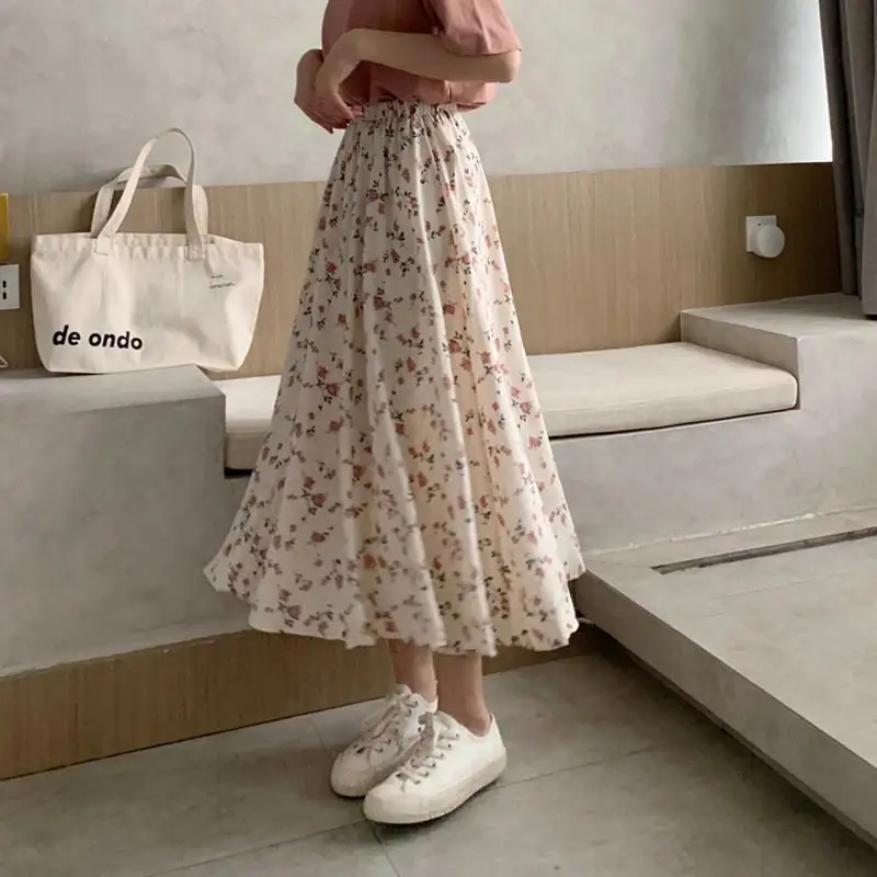 Floral Pleated A-Line Skirt