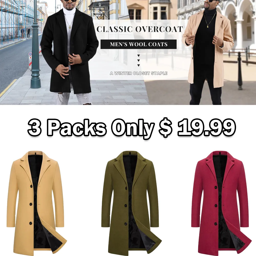 🔥 Men’s Solid Button-Front Lapel Midi Coat – Timeless Style. Clean Lines. Effortlessly Masculine | Limited-Time Winter Sale – Up to 40% OFF!