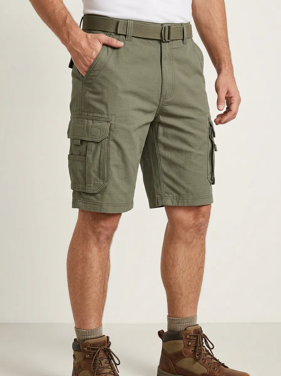 Men's Outdoor Tactical Olive Green Multi-Pocket Cargo Shorts