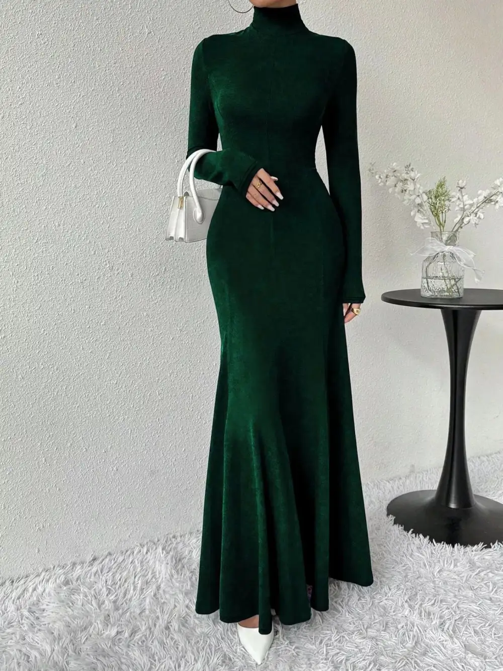 Polished Detail Long Sleeve Maxi Dress