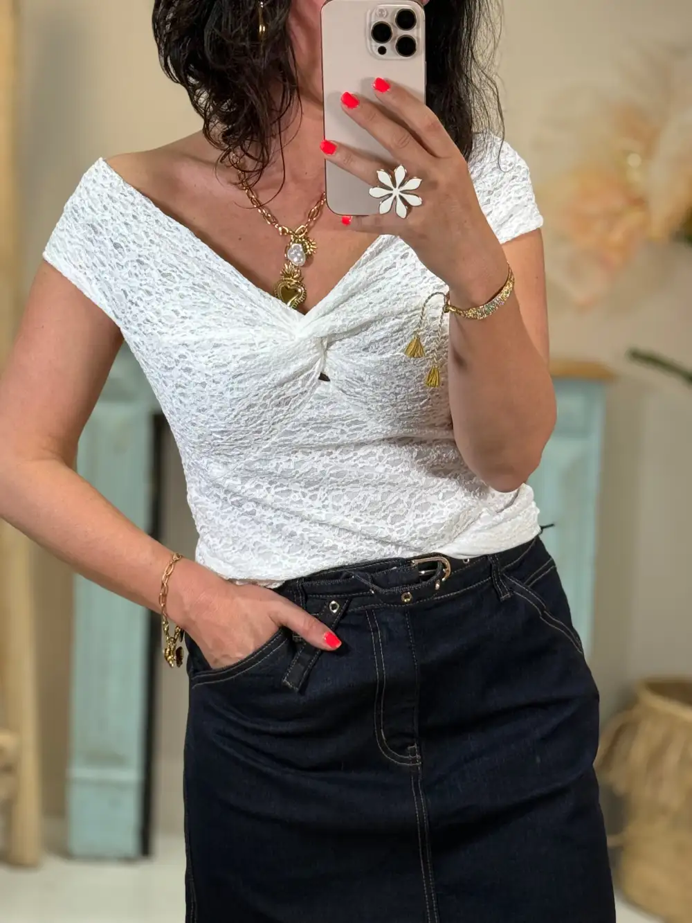 Classic Lace-Trim Blouse