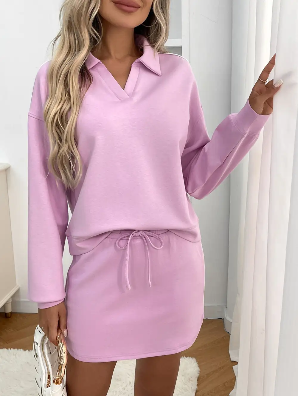 Sport Collar Top Skirt Set