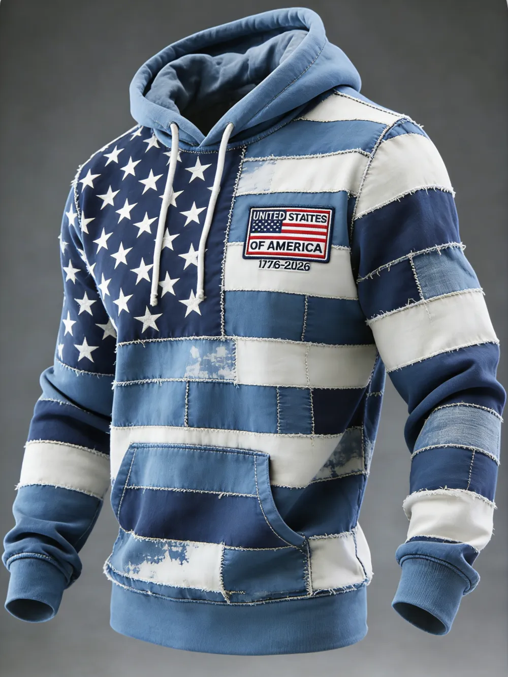 USA 250Th Anniversary ✦ Final Clearance Sale UNITED STATES OF AMERICA Flag Pattern Patchwork Hooded Sweatshirt