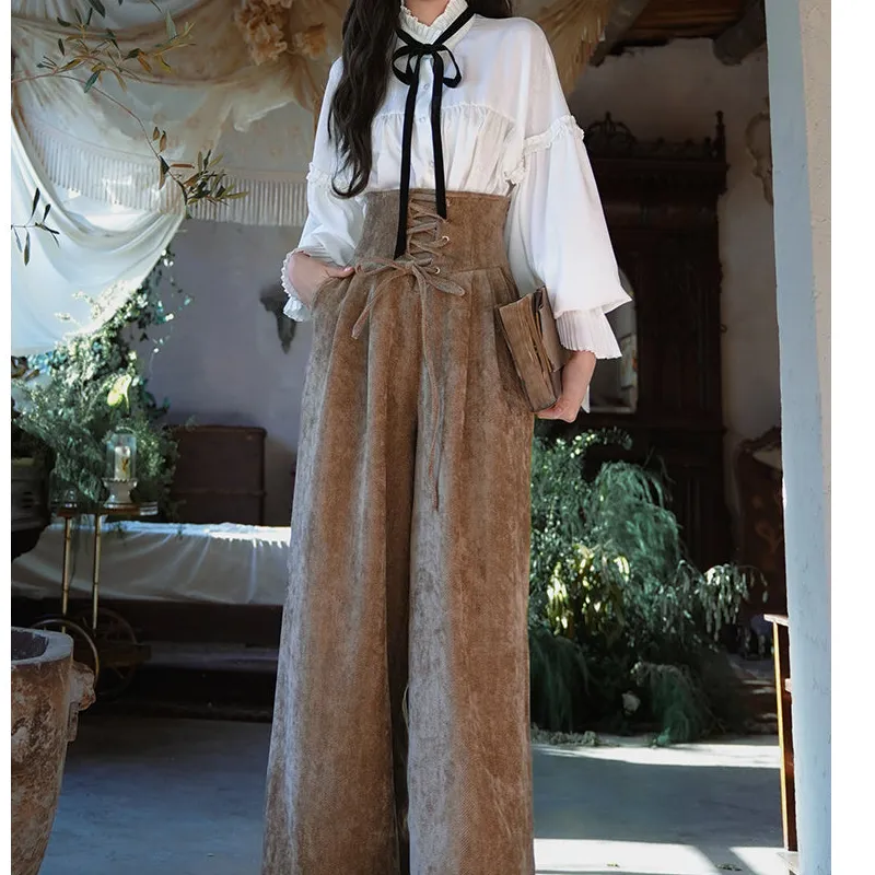 Versatile Clean Wide Leg Lace Up Pants
