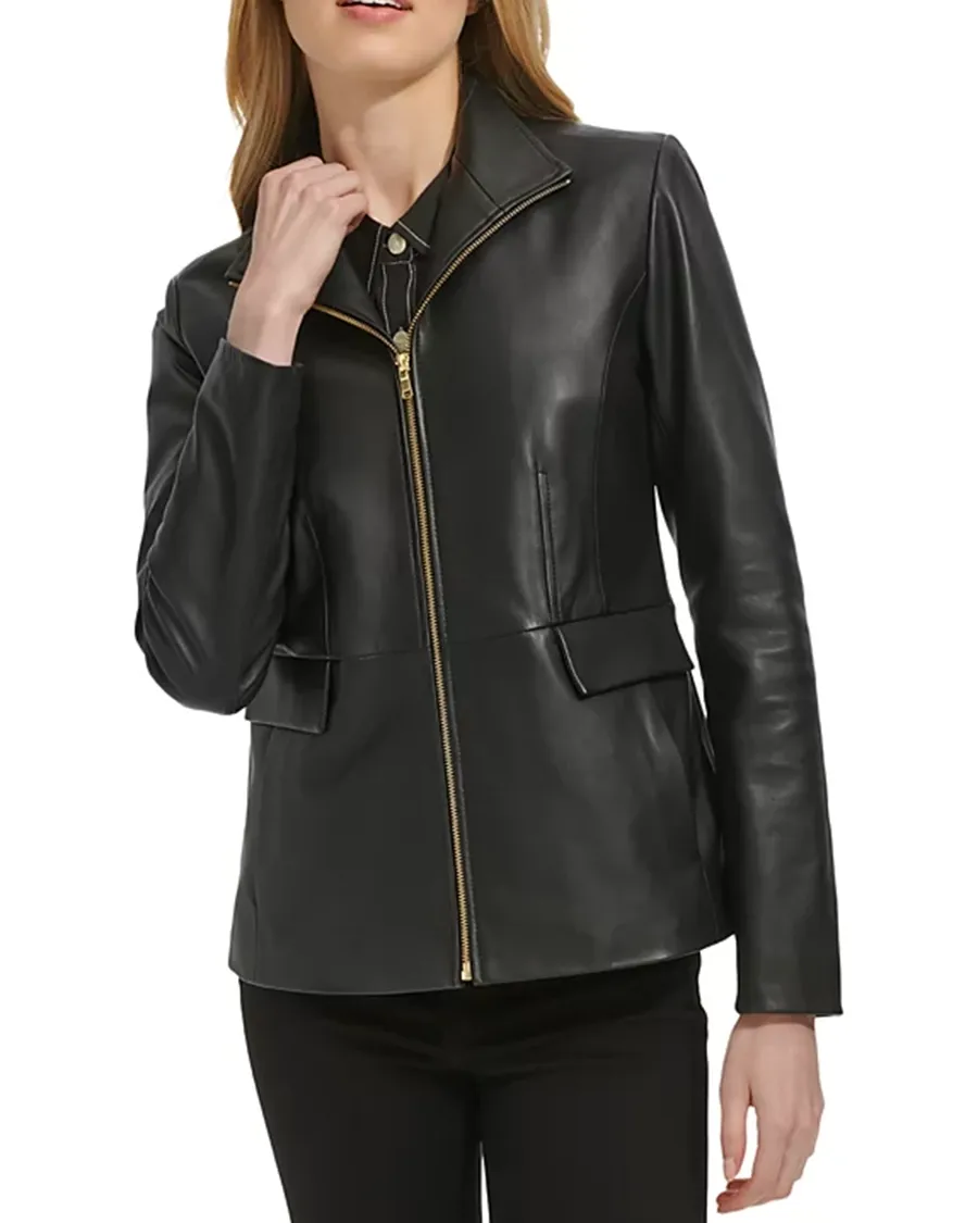 Flap Pockets at Front Leather Jacket