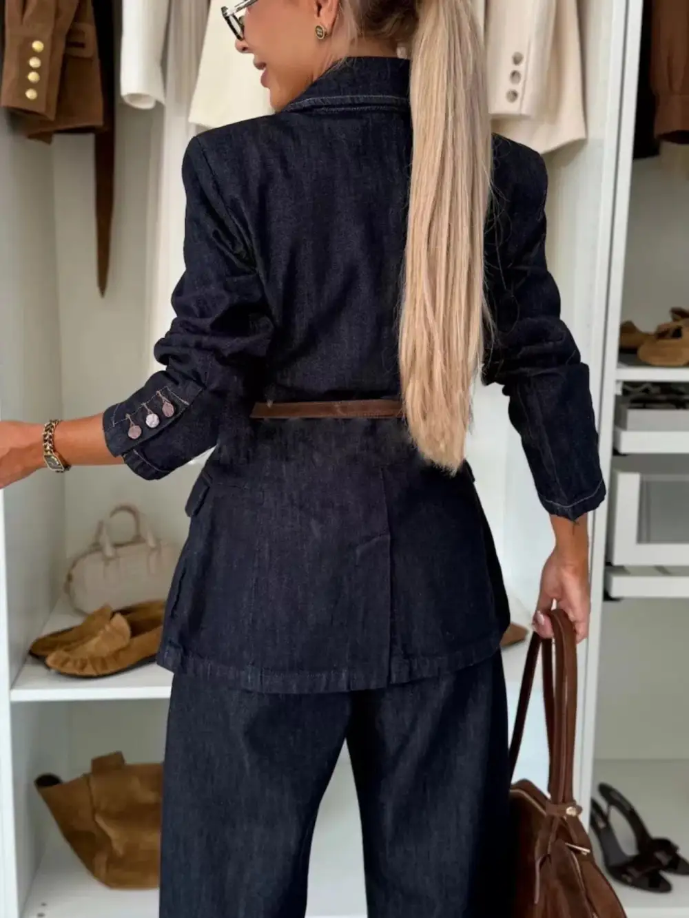 Single Breasted Washed Denim Blazer