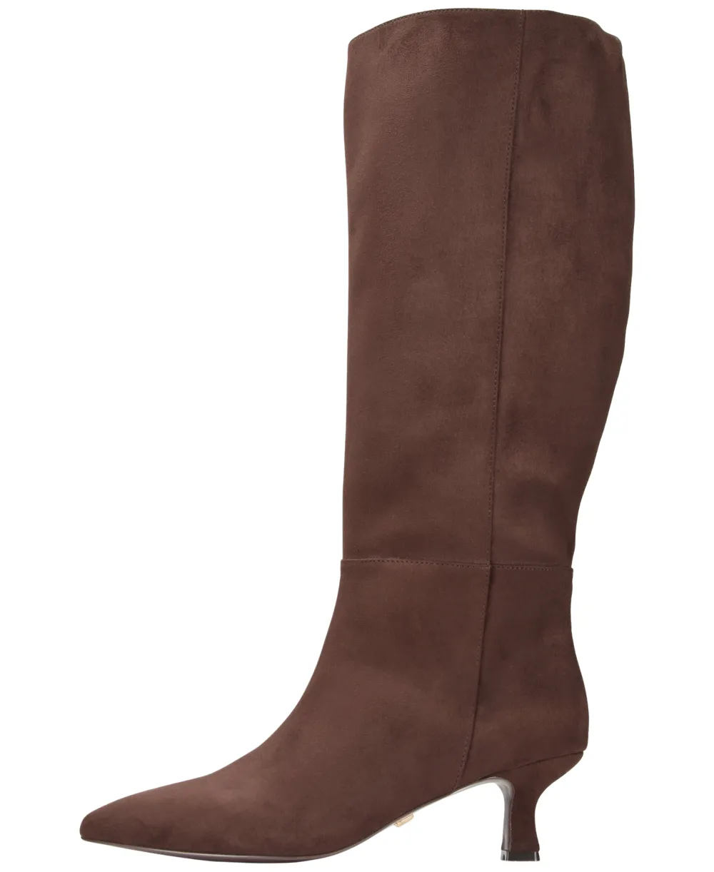 Faux Leather Pointed Toe Kitten Heel Knee High Boots