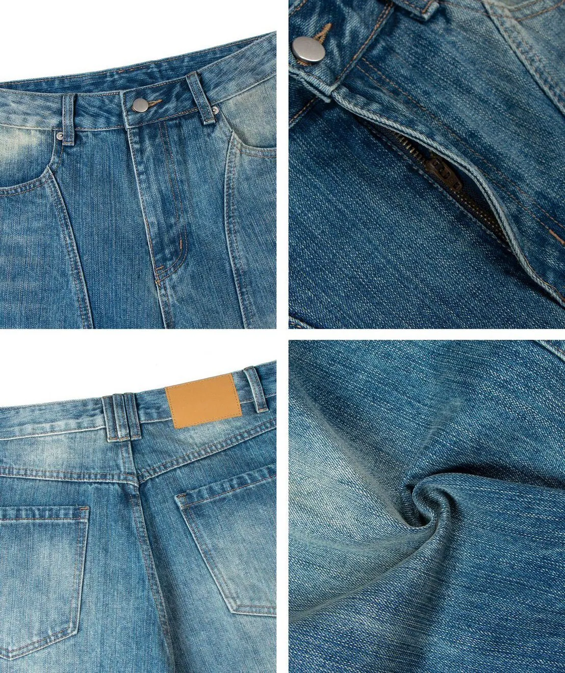 Vintage Washed Curved-Leg Denim Pants