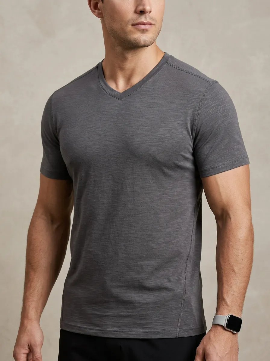 Classic V-Neck Refined Look Men's Slim Fit Short Sleeve T-Shirt