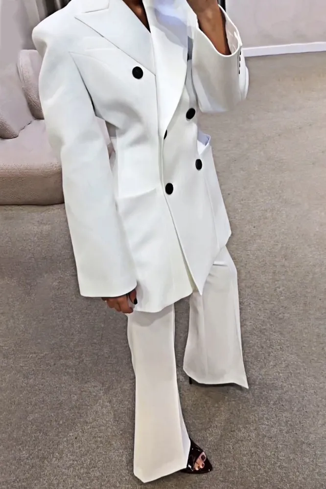 7PACK-Solid Color Collar Jacket and Pants Two Piece Set