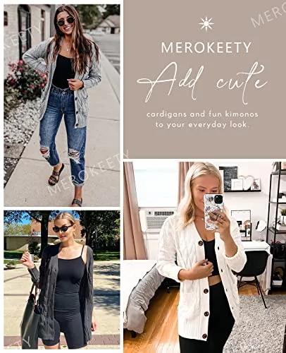 Women's Long Sleeve Cable Knit Sweater Open Front Cardigan Button Loose Outerwear