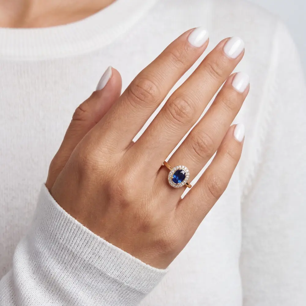 Simulated Sapphire Oval Halo Ring