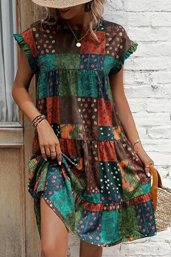 Patchwork Ruffle Casual Dress