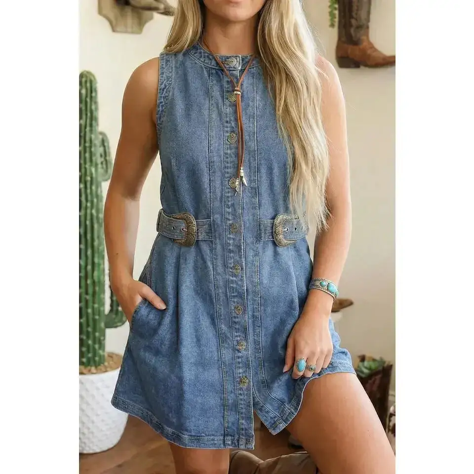 Sleeveless Button Front Casual Dress